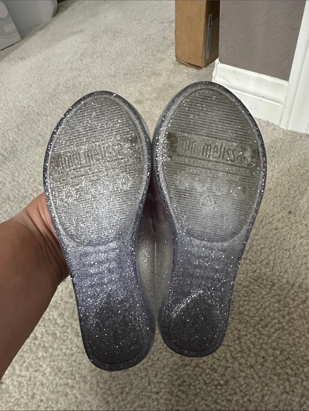 Mini Melissa Silver Glitter Floral Mary Jane Shoes with Jewel Accents